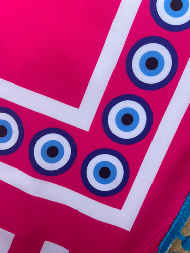 Canga De Praia Estampada Olho Grego Pink Atoalhada Pompom