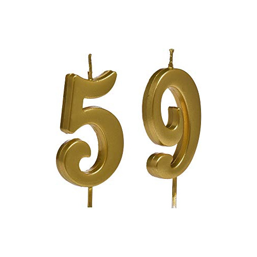 Velas Doradas 59 Cumpleaños, Número 59 Decoraciones D...