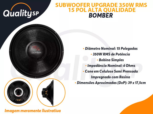 Kit C/ 2 Subwoofer Bomber Upgrade 15 Pol 350w Rms 4 Ohms