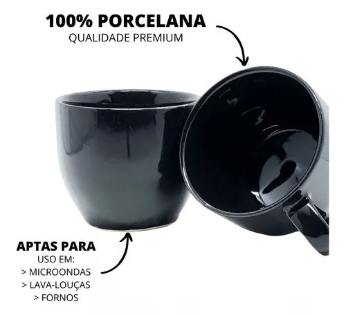 JOGO 6 XÍCARAS CHÁ CAFÉ COM 170ML DE PORCELANA COLORIDA - MUNDO DA PORCELANA