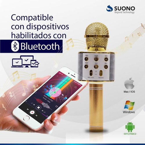 Imagen 4 de 10 de Microfono Karaoke Bluetooth Parlante Usb Recargable Fiestas