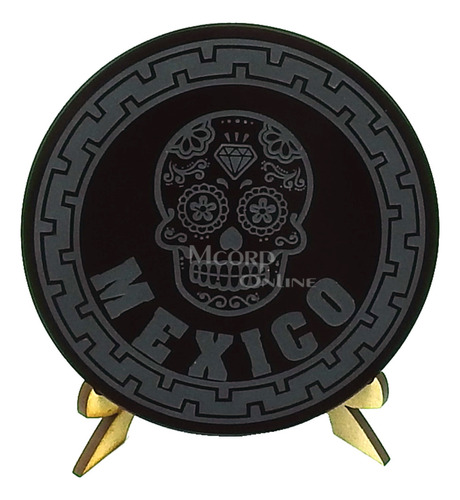 Espejo De Obsidiana Negra 10 Cm Grabado Calavera Mexicana