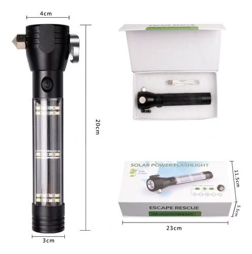Lanterna Solar Powered Flashlight Multifuncional Usb Recarre Cor da lanterna Preto Cor da luz Branco