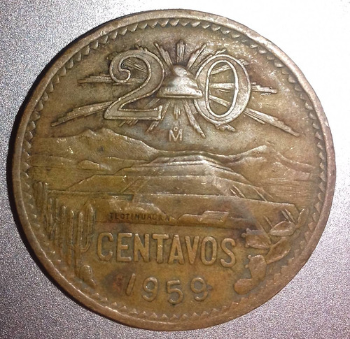 Moneda Antigua 20 Centavos 1959 M