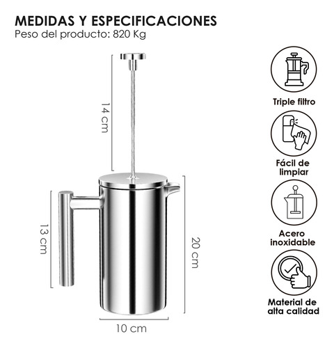 Cafetera Prensa Francesa De Acero Inoxidable 1000ml Café Té