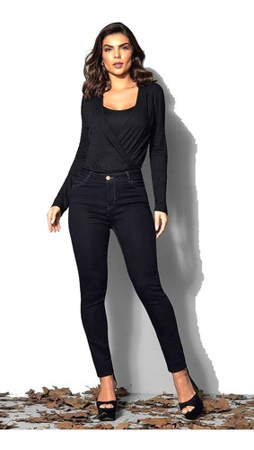 Calça Jeans Adulto Feminina Elastano Skinny Cós Alto Social