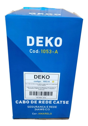 Caixa De Cabo De Rede Cat5e Deko 305m 4par Amarelo