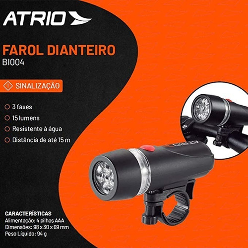 Farol Atrio Dianteiro Bike Bicicleta Plástico 3 Fases Bi004