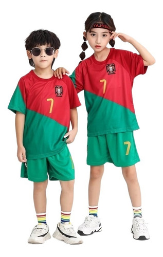 Camiseta De Fútbol Infantil Roja Ronaldo De Portugal 2022