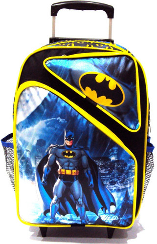 Mochila Infantil Batman Morcego 3 Bolsos Rodinhas G Crianças Cor Preto