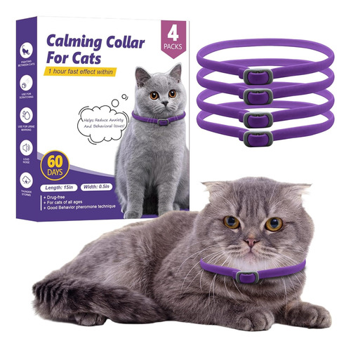 4pack Collar Calmante Antiestrés Para Gatos, Alivio Ansiedad