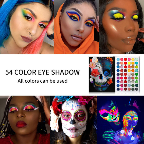 De'lanci La Catrina Neon Eyeshadow Palette 54 Colors,blackli