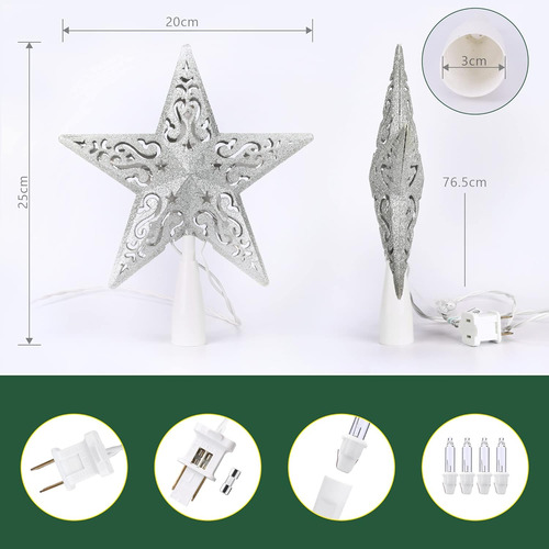 Brizlabs Estrella De Navidad Topper Iluminado, 8 Plata H...