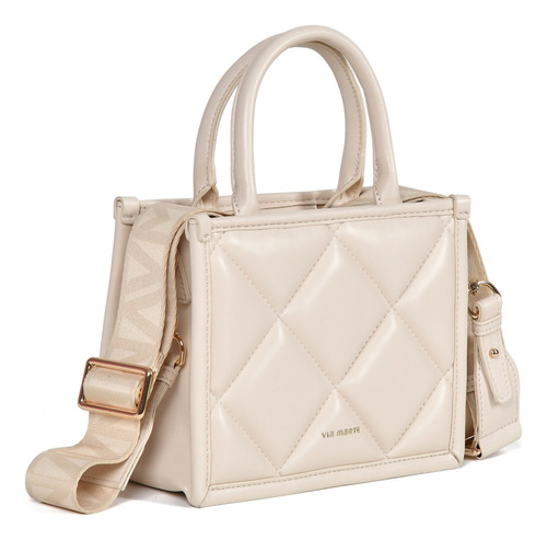 Bolsa Tote Via Marte Matelassê Acolchoada Alça De Mão B1-108 Cor Off white