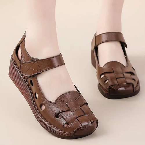 Sandalias Estilo Romano Para Mujer De Cuero Genuino Con Suel