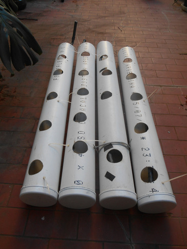 4 Tubos Pvc Hidroponia 110mm X 0,95m Perforado Con Una Tapa