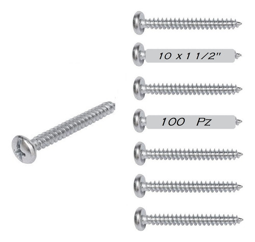 Pija Lamina Cabeza Combinada 10 X 1 1/2 Galvanizada (100pz)