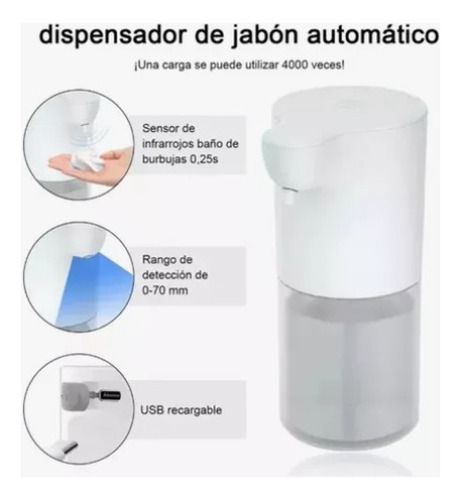 Dispensador Automático 350ml De Jabón Espuma Recargable Usb
