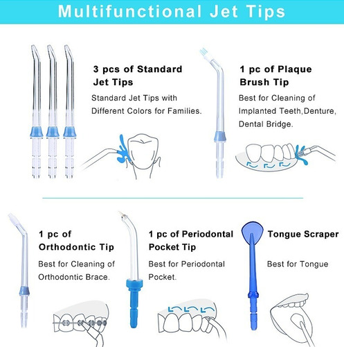 Set De 7 Picos/puntas Para Waterpulse Niceefeel Bucal Oral Color Transparente