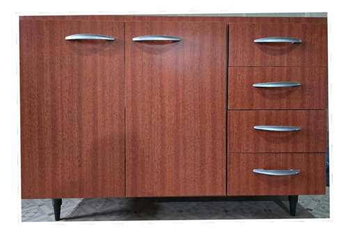 Bajo Mesada Cocina 120 Cm. Melamina 15 Mm 4 Cajones Derecho Marrón Oscuro