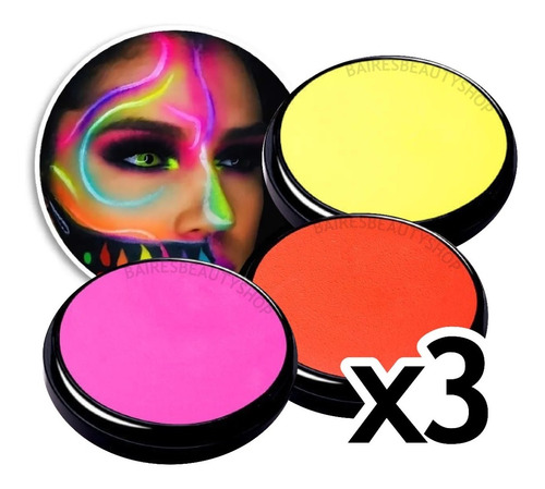 Maquillaje Artistico Cremoso Brilla Luz Uv Fluorescente X3