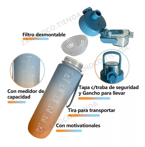 Botella Agua Plástico Motivacional + Medidas C/filtro 1000ml