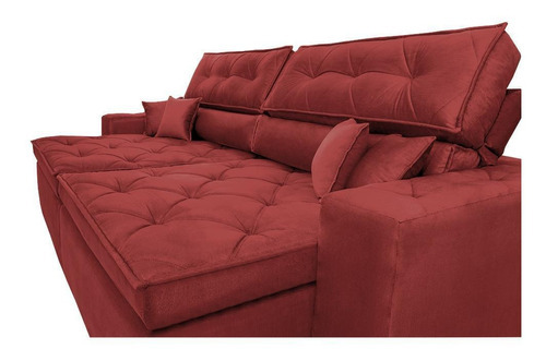 Sofá Retrátil e Reclinável 2,52m com Molas Cama inBox Estilo Suede Velusoft Vermelho