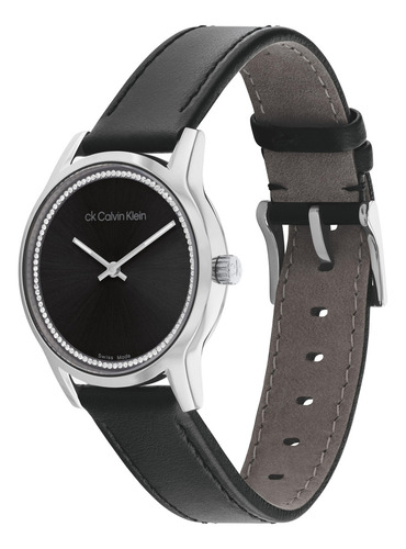 Calvin Klein Reloj Para Dama Swiss Made 25000022 Negro Bisel Plateado