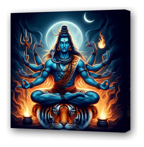 Cuadro 45x45cm Shiva Dios Hindu Noche Luna M4