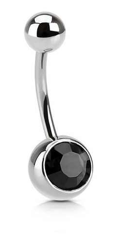 1 Piercing Ombligo Plateado Acero Quirurgico Con Un Strass Color Negro