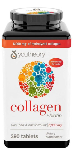 Vitamina Colágeno + Biotin 390 Tabletes - Youtheory Collagen