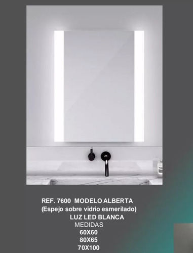 Espejo Alberta 70x100 Luz Led Cálido - Frío Rectangular