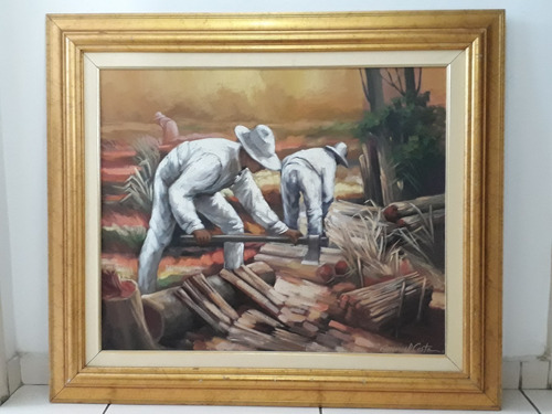 1394- Manoel Costa Ost 95x82cm Com Moldura - Lenhadores. (Usado)