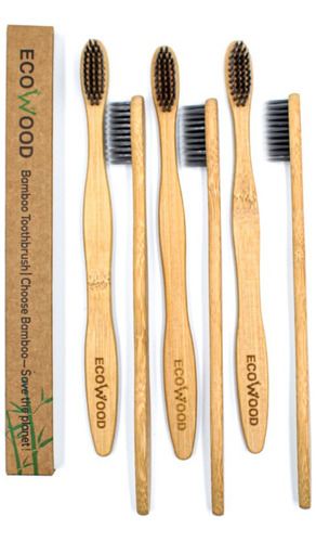 Cepillo De Dientes De Bambú Cerdas Carbón Activado 6 Piezas