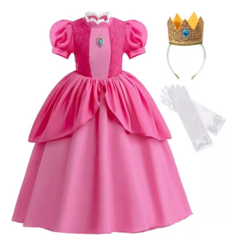 Disfraz De Princesa Peach Con Corona Y Guantes