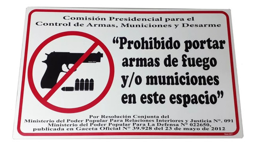 Prohibido Uso O Porte De Armas De Fuego Cartel Pvc 50 X 80cm