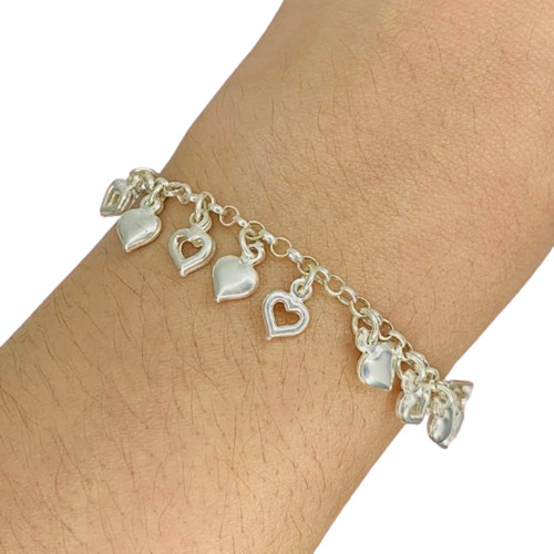 Pulsera Multi Corazones 18cm Plata 925 Ideal Mujer Ps 045 