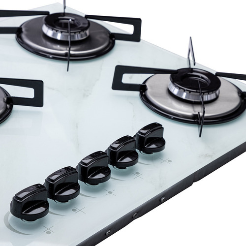 Fogão Cooktop 5 Bocas Premium Vidro Marmore Branco Ou Preto