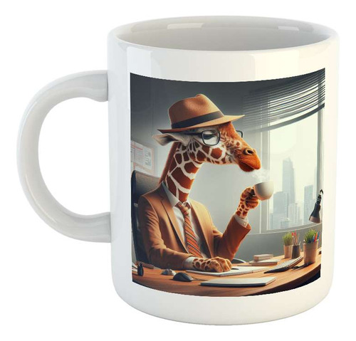 Taza Ceramica Girafa Tomando Un Cafe En Su Trabajo