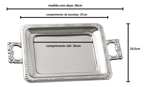 Bandeja eetangular para servir café e chá ou decoração em inox - Mod.096 cor cinza
