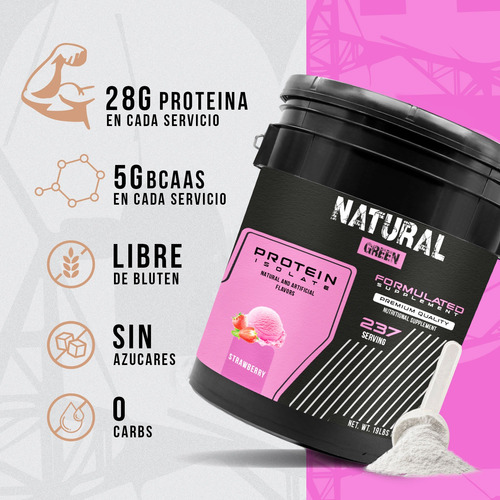 Proteína Whey Iso Hidrolizada Natural Green 9kg 237 Servs Fresa