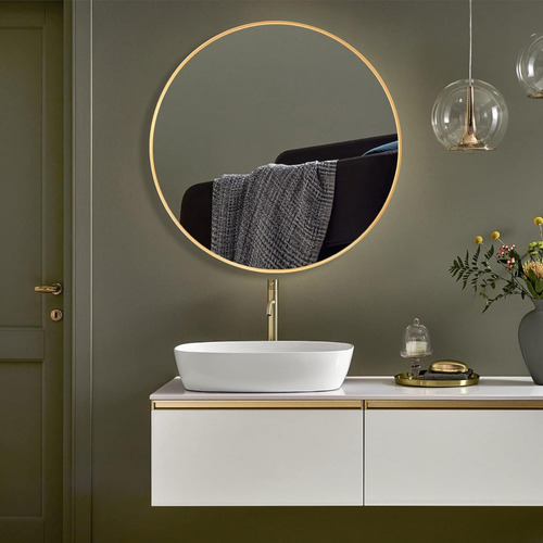 Conguiliao Espejo Baño Redondo Moderno 80cm, Espejo De Pared Marco Dorado