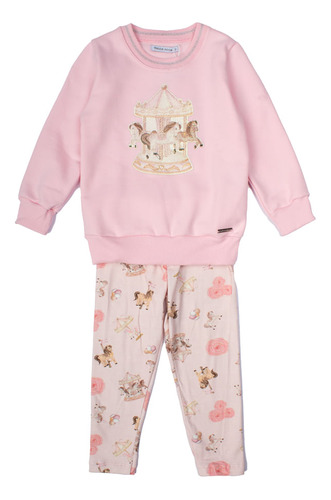 Conjunto Infantil Trick Nick Em Moletom Carrossel Rosa