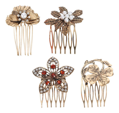 Peineta Para El Pelo Con Flores De Diamantes De Imitación: 4