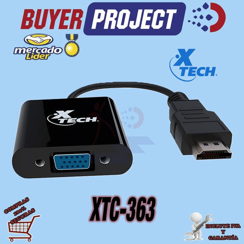 Adaptador De Video Xtech Xtc-363 Hd Hdmi Macho A Vga Hembra