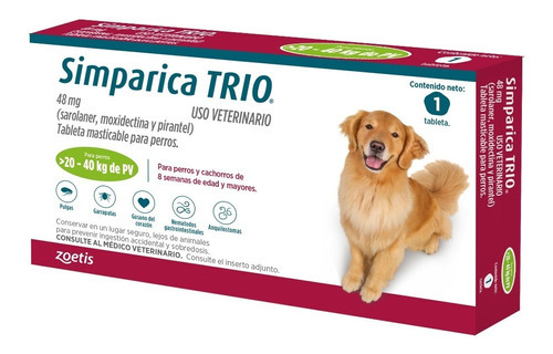 Simparica Trio 1 Tableta Para Perros 20 A 40 Kg