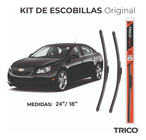 Juego Kit 2 Escobillas Delanteras Cruze 2012 A 2015