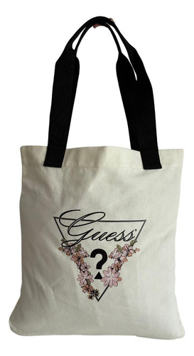 Bolsa Crema Guess Dama Shopper Mod. Fc611623 Crema Liso Negro