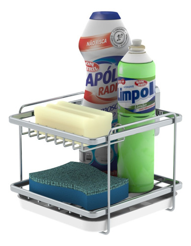 Organizador Porta Detergente Sabão Suporte Adesivo Cromado