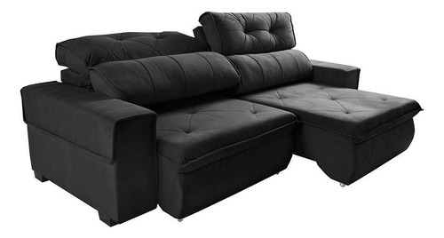 Sofá Retrátil Reclinável 2,50m Cama Inbox Tókio. Velusoft Cor Preto